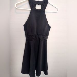 Black Halter Dress with mesh cutouts